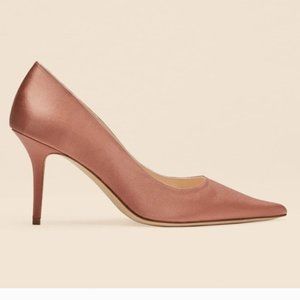 Reformation Giulia Black Satin Point Toe Pumps Dusty Pink Color size 5.5 NEW